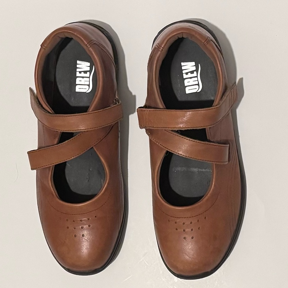 Drew Womens Orchid Mary Jane Comfort Shoes Brown Leather Hook & Loop Ortho 10W